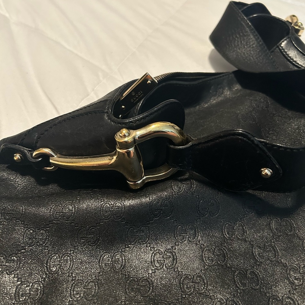 Gucci Horsebit Creole Hasler Guccissima Hobo Gold Black - Picture 6 of 15